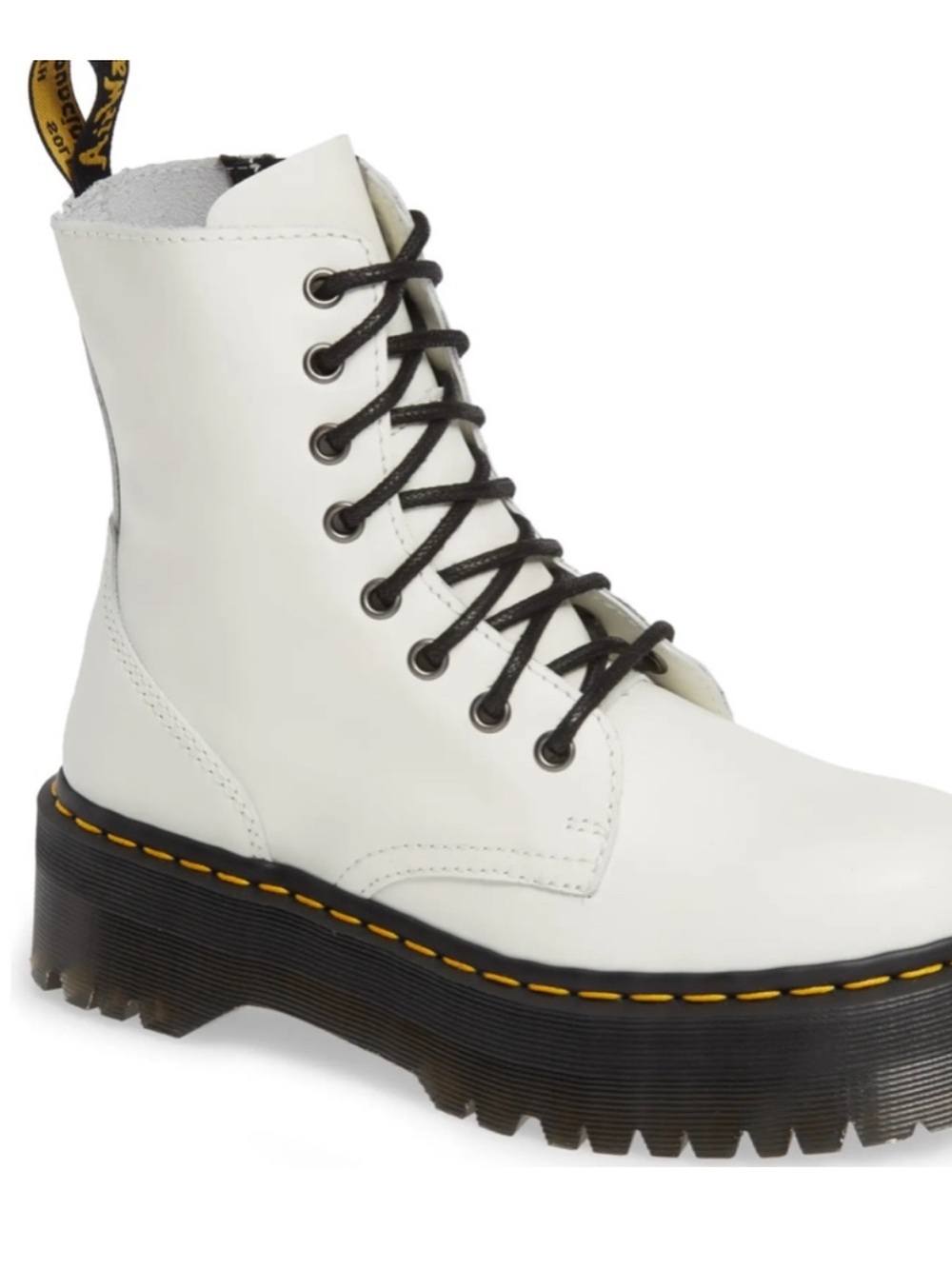 Dr. Martens White Leather Lace-Up Platform Boot with Black Sole